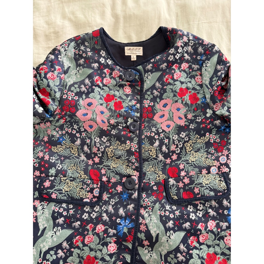 Max Studio L Embroidered Floral Tapestry Long Coat Maximalist Folk Boho - Picture 7 of 10